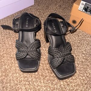 torrid Black Braided Strap Block Heel Sandals
